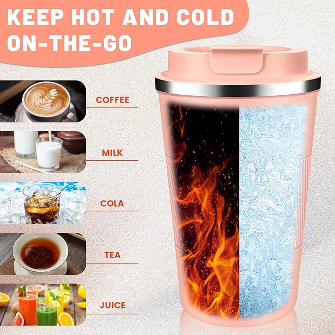 DUBUXW Insulated Coffee Tumblers with Flip Lid 12oz / 17oz, Stainless Steel Travel Coffee Mug Leak Proof, Vacuum Insulated Coffee Mug Reusable Cup, Keeps Cold and Hot for Coffee Tea