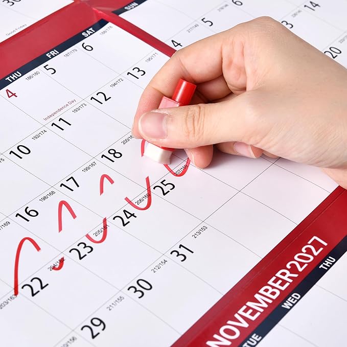 2027 Dry Erase Calendar for Wall - Dry Erase Wall Calendar 2027, Jan. 2027 - Dec. 2027, 34.6" x 22.9", Yearly Wall Calendar 2027, Wet & Dry Erase Laminated, Vertical/Horizontal, Reversible - Red