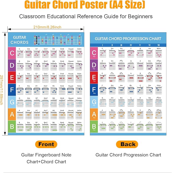Guitar Chords Flash Cards Set, 56 Chord Cards and Guitar Chord Chart, Learn Essential Chords Quickly, for Beginners and Players