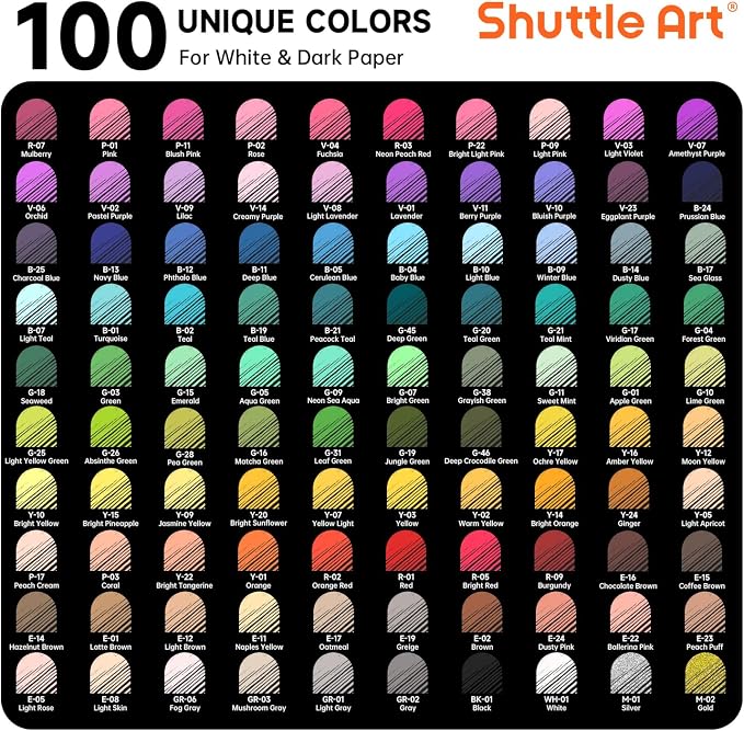 Shuttle Art Colored Pens, 100 Vibrant Colors Cute Journal Pens 0.6mm Fine Point Colored Gel Pens for Black Paper in Portable Bag for Coloring Writing Drawing Journaling Note Taking School Office Home