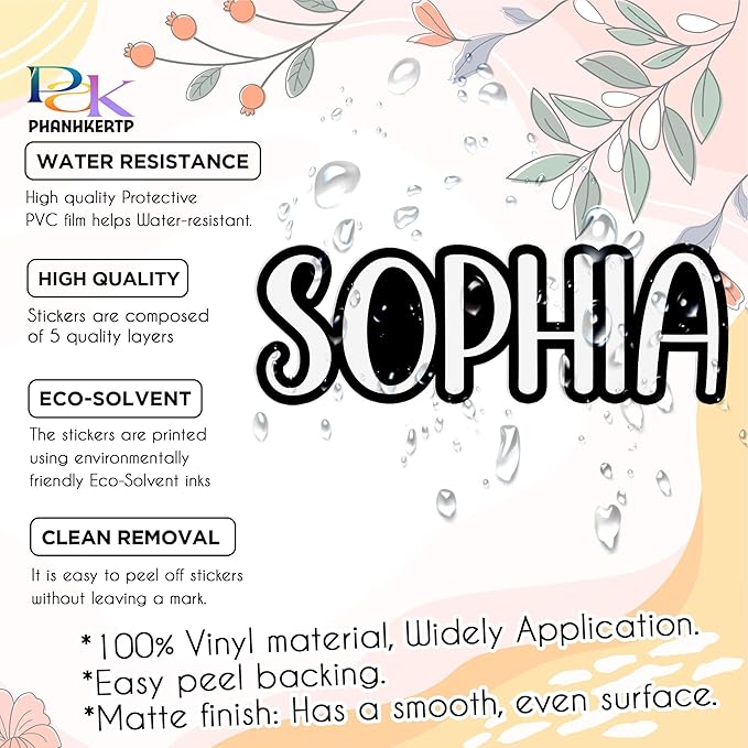 Custom Name Sticker Personalized Quotes Text Decal More Color Font Add Your Word Customized Waterproof Vinyl Sticker for Laptop, Water Bottle, Tumbler, Phone Case, Cup