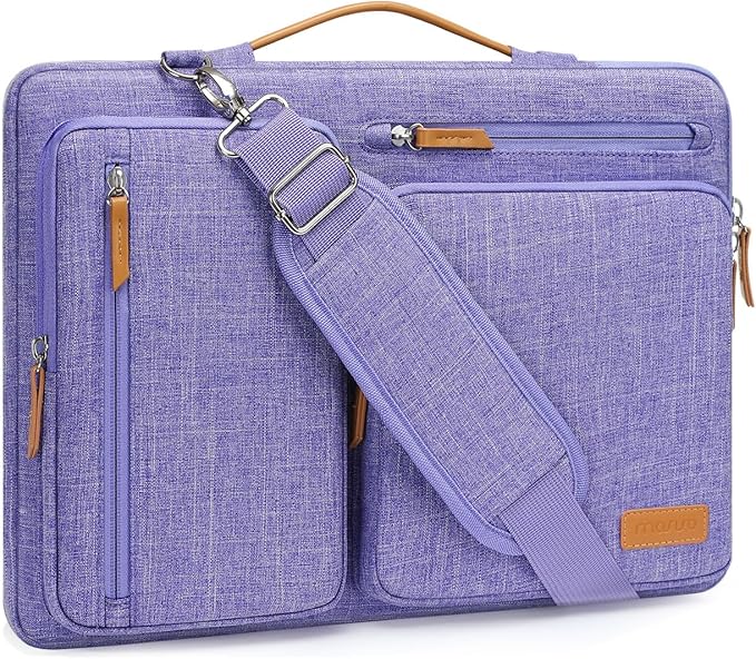 MOSISO 360 Protective Laptop Shoulder Bag,13-13.3 inch Computer Bag Compatible with MacBook Pro 14, HP, Dell, Lenovo, Asus Notebook,Side Open Messenger Bag with 4 Zipper Pockets&Handle, Purple