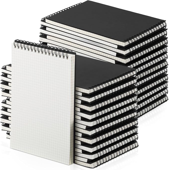 Engrowtic 48 Pack Graph Paper Spiral Notebook A5,Black