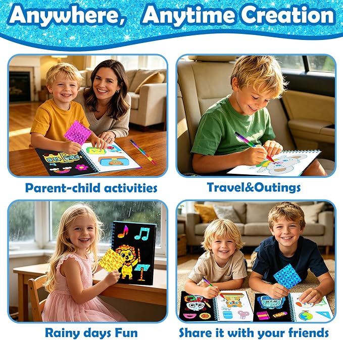 FUNNYB&G Foil Art Craft Kit for Boys 4-10 Years Old: Mess-Free & No-Glue, Create 16 Happy Back to School Pictures – Perfect Travel Toy & Birthday Gift for Kids (Happy Back to School)