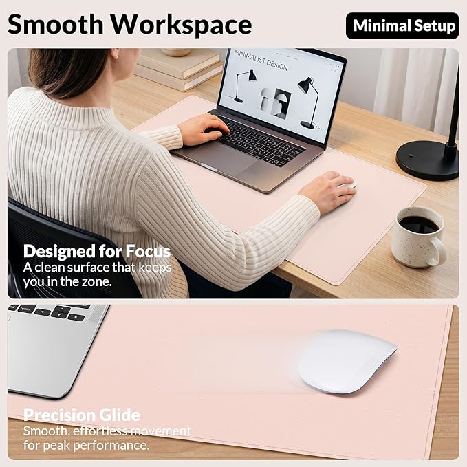 AFIING Leather Desk Pad Protector, Large Mouse Pad, Dual-Sided PU Leather & Natural Cork Desk Mat, Non-Slip Waterproof Laptop Desk Blotter for Office and Home, 23.6" x 13.7",Pink
