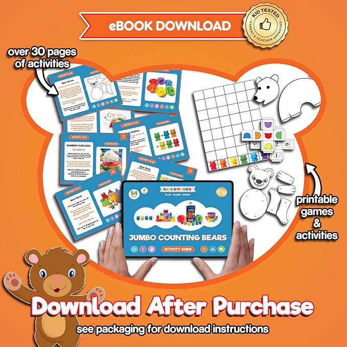 Jumbo Counting Bears with Stacking Cups - Montessori Educational Sorting Rainbow Toys For 3 Year Old Boys and Girls with 48 Preschool Math Manipulatives, Toy Storage and Toddler Games eBook