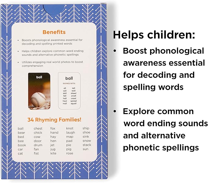 Award-Winning Rhyming Words Flash Cards for Kids Ages 4-8 – Master Phonics, Spelling & Word Families – 36 Durable Cards for Kindergarten, 1st, 2nd & 3rd Grade