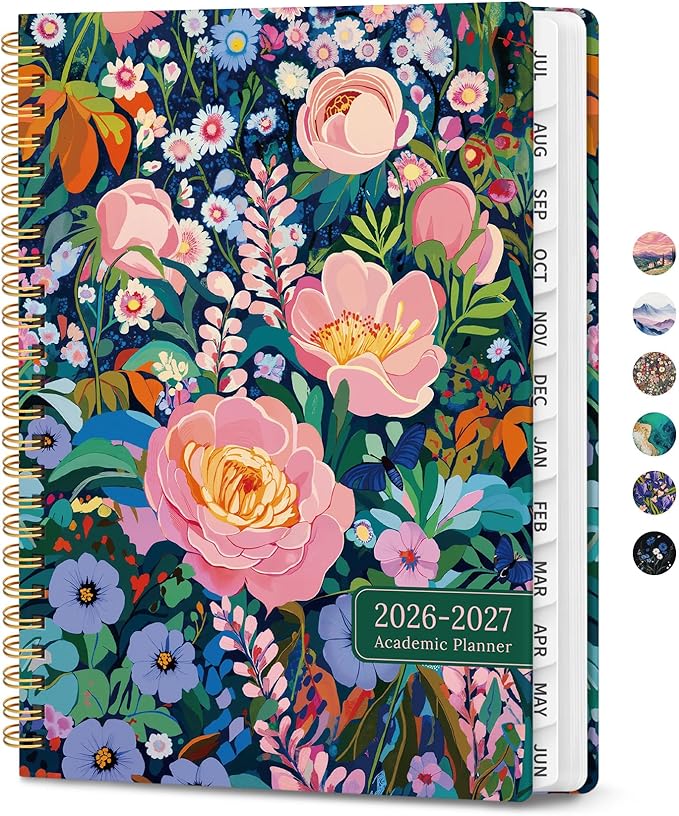 Planner 2026-2027, Monthly and Weekly Academic Planner July 2026 - June 2027, Hardcover Student Teacher Planning Agenda Calendar Book with Tabs, Perfect for Office School Supplies, A5 (6.3" x 8.5") - Enchanted Meadow