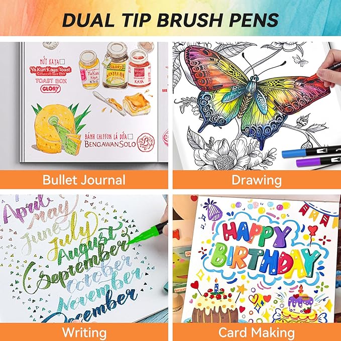 Artugn Dual Markers Brush Pens for Adult Kids Coloring Books,120 Colors Art Marker Set with Fine & Brush Tip Pen for Bullet Journaling, Coloring, Drawing, Hand Lettering, Calligraphy, Art Supplies