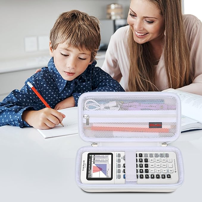 Elonbo Carrying Case for Texas Instruments TI-84 Evo Graphing Calculator, TI-84 Plus CE Evo Graphing Calculator Storage Protective Holder, Extra Mesh Pocket Fits Cable Charger, White
