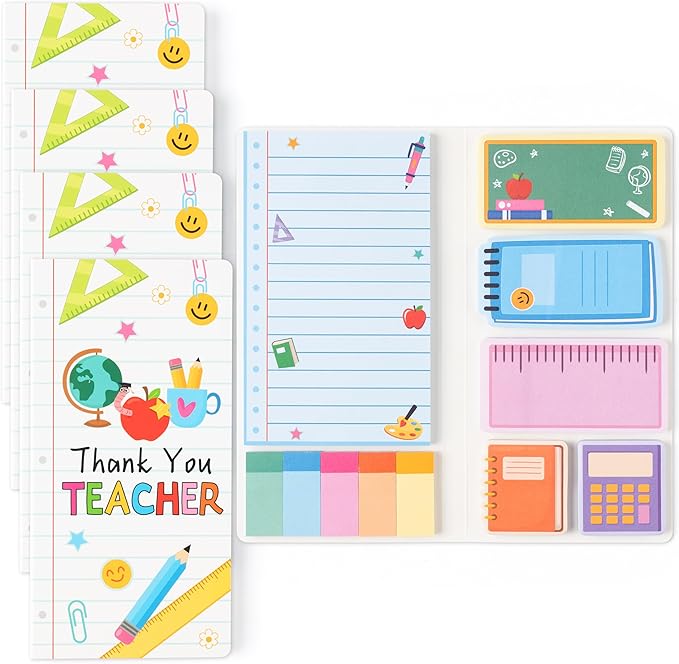 B1ykin Thank You Teacher Sticky Notes Set - Composition Line Teacher Self-Stick Notes Pad, 550 Sheets Writing Memo Pages Sticky Notepad for Teacher Appreciation Gifts, School Office Supplies (4Pcs)