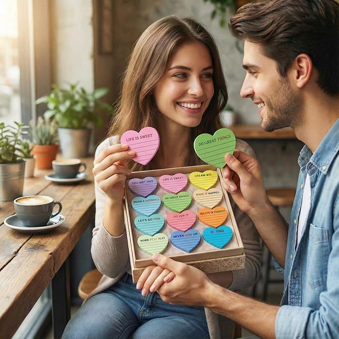 Teling 24 Pack Valentine's Day Sticky Notes Heart Lined Sticky Notes Inspiration Cute Self Adhesive Love Memo Pads for Galentines Party Exchange Gifts Home Office School 3x3 Inch