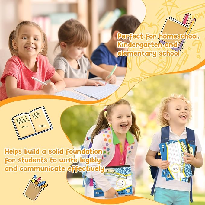 Henoyso 160 Sheets 8 x 10.5 Inch Handwriting Paper Kindergarten Writing Paper Primary Writing Tablet for Kids, Back to School Supplies Bulk Practice Double-sided Printing, Grades 2&3