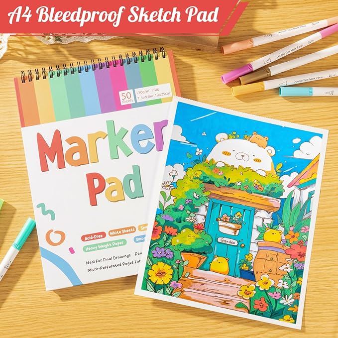 3 Pack Marker Paper Pad, 7.5×9.8 Inch Bleedproof Art Sketch Pad, 73lb/120gsm Drawing Paper Spiral Sketch Book, 150 Sheets Painting Coloring Alcohol Marker Paper for Beginners, Artists, Gift, Easter