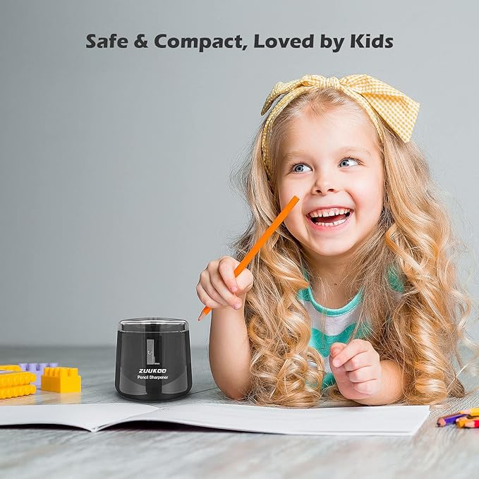Electric Pencil Sharpeners, Battery Powered for Colored Pencils, High-Speed Operated Automatic & Manual Pencil Sharpener for Kids, Home School (Black)
