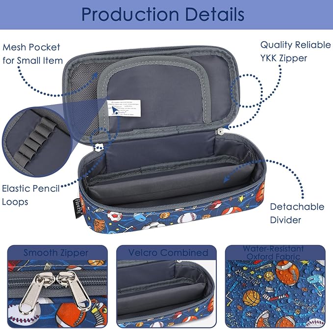 FlowFly Large Capacity Pencil Case for Kids, Boys & Girls – Zippered Multi-Functional Pen Pouch, Soft & Portable Pencil Bag for School, Teens, Students, Football