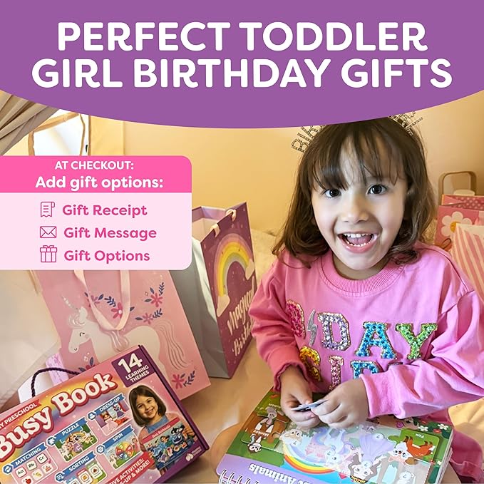 3 Year Old Girl Gifts - Montessori Busy Book For Toddlers 3-5, 4 Year Old Girl Birthday Gifts, Princess Dress Up Unicorn Toys for Girls - Preschool Learning Activities, Toddler Travel Toys for Girls