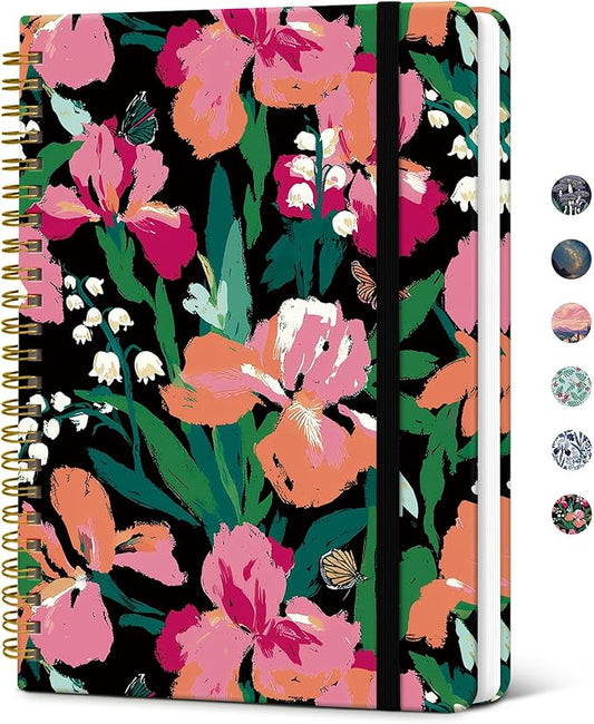 Taja Lined Spiral Journal Notebook for Women, Pretty College Ruled Notebook for Work & Note Taking, A5 Hardcover Journal for Writing, Cute Aesthetic 140 Pages, Blossom Drift