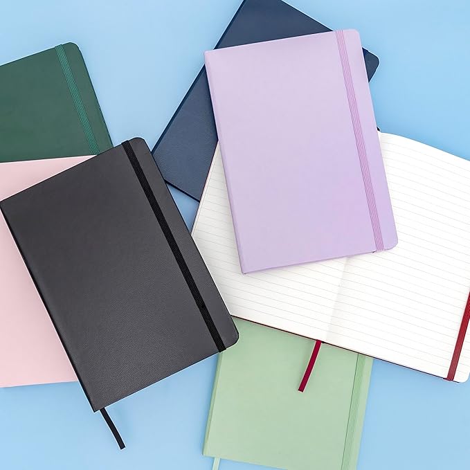 PAPERAGE Lined Journal Notebook, 3 Pack, (Black), 160 Pages, Medium 5.6 in x 8 in - 100 GSM Thick Paper – Hardcover Journaling Notebook for Work, School & Note Taking