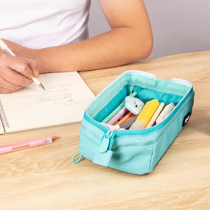 ZIPIT Lenny Pencil Case, Wide-Opening Zipper Pouch for Girls and Boys, Teal