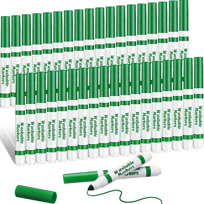 36 Pcs Green Washable Markers Bulk Coloring Broad Line Marker for Kid Green Conical Tip Drawing Pen for Christmas,School Supplies, Travel Art Baby Shower Gender Reveal Party Supplies, Ages 6+