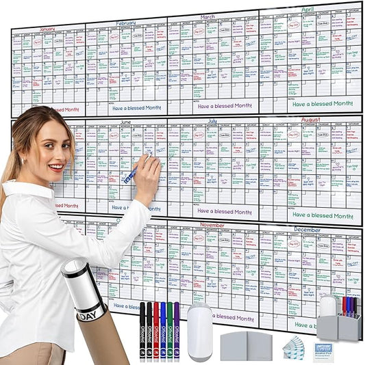 Dry Erase Year Calendar for Wall 45x55, Family Office Undated Yearly Annual Large, 12 Giant Erasable Month Wall Classroom, Rolled Whiteboard White Board, for Calendar Dry Planner Erase Reusable