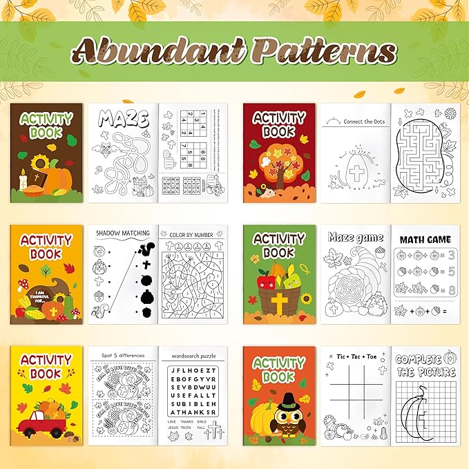 JAPBOR Fall Religious Coloring Books - 24PCS Mini Autumn Christian Activity Color Book Bulk for Kids Party Favors, Thanksgiving Bible Small Colour Pages for Sunday School Church Drawing Painting Games