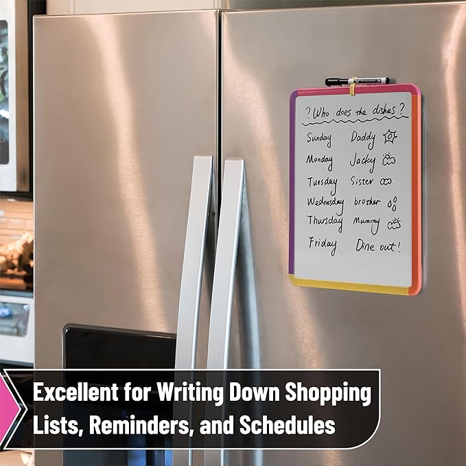Mr. Pen- Dry Erase Board, 14” x 11” with a Black Dry Erase Marker, Colorful Frame, Small Mini White Board for Students, Fridge, Wall, Locker, Includes Double Sided Tapes