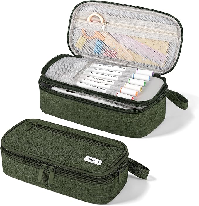 Double Layer Large Big Capacity Pencil Case Pouch Bag with Double Zipper | 5 Compartments Multiple Pockets, Aesthetic Canvas Stationery Pen Case Bag for Teens Girls,Boys,Students,College