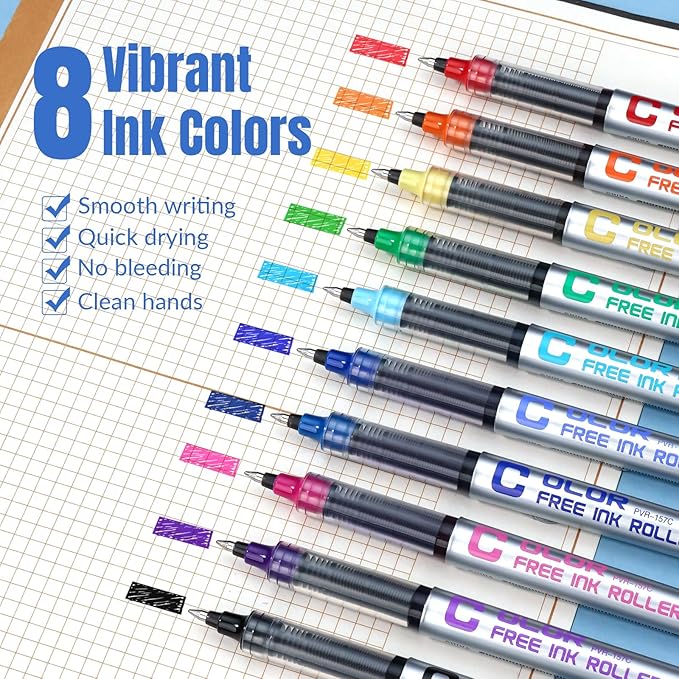 EYEYE 10 Pack Multicolor Rollerball Pens, 0.7mm Medium Point Roller Ball Pens, Liquid Ink Pen Fine Point Smooth Writing Pens for Journaling, Note Taking, Office & School Supplies