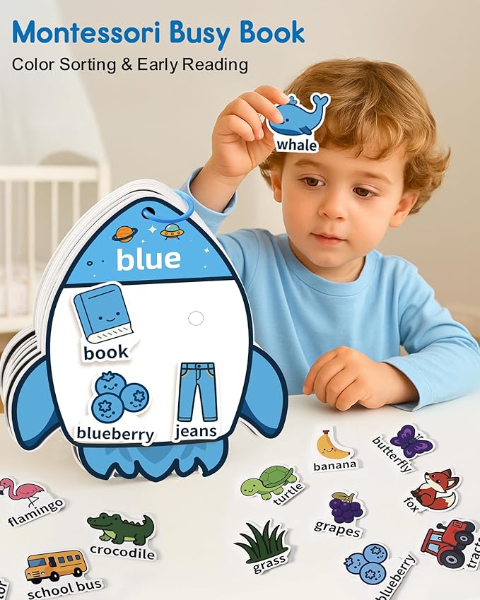 Montessori Busy Book Color Sorting Toys for 3 Year Old, Preschool Learning Activities & Educational Toys, Toddlers Quiet Book with Sensory Fine Motor Skills Matching Games for Boys Girls