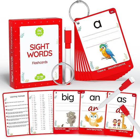 WJPC 58 Cards, 116PCS High Frequency Sight Words Flash Cards for (Pre-K, Pre-Kindergarten, Kindergarten, 3,4,5, Years Ages Kids Boys Girls Toddler Flash Cards for 3-6 Years