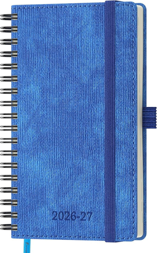 2026-2027 Planner, Daily Weekly Monthly Academic Planner, 18 Months Spiral Bound Agenda, 6.5" x 3.75", Vertical Layout, Calendar Planner, Vegan Leather Soft Cover,Blue