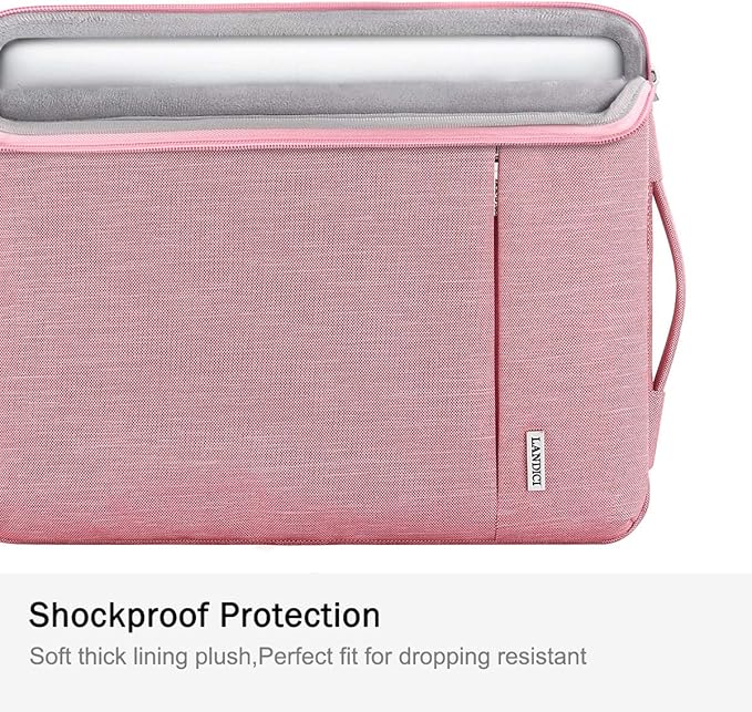 LANDICI 360°Protective Laptop Sleeve 15.6 Inch for MacBook Pro 16 M2/M1, MacBook Air 15,Computer Cover Bag,15-16" HP Dell Asus Lenovo Laptop, Pink