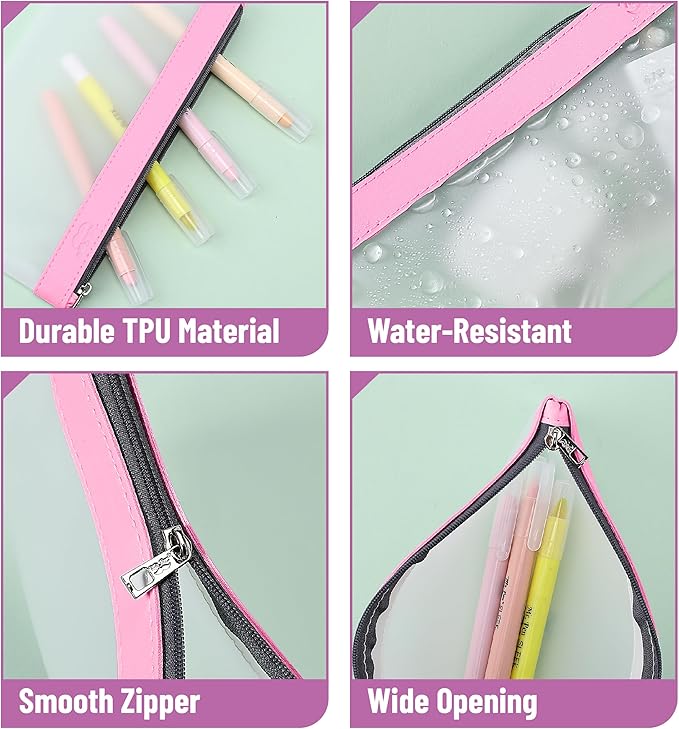 Mr. Pen- Clear Pencil Pouch, 8.50"x4.25", 3 Pack, Durable TPU Material, Medium Water-Resistant Pencil Bags with Smooth Zipper, Multipurpose Clear Pouch for Stationery, School, Office, Travel Supplies