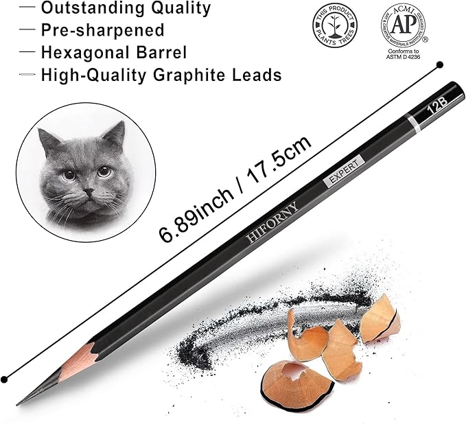 HIFORNY 24-Piece Graphite Sketching Pencil Set - 14B-5H, Ideal for Beginners & Artists