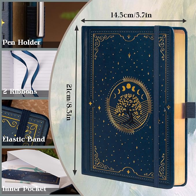 TIEFOSSI Tree of Life Journal, A5 Lined Journal for Women Men, Aesthetic Notebook with 316 Numbered Pages, Hardcover Vegan Leather Journals with Bookmark, 100 GSM Thick Paper