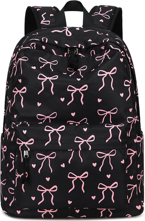 LOIDOU Backpack for Girls School Backpacks Bookbags for Elementary Middle School Women Laptop Backpacks (Bow tie Black, L-17)
