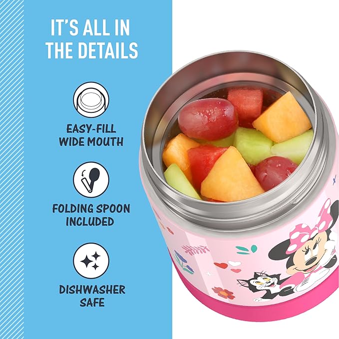 THERMOS FUNTAINER Insulated Food Jar, 10 Ounce, Kid Friendly Food Jar with Foldable Spoon, Preschool Minnie (Pack of 6)