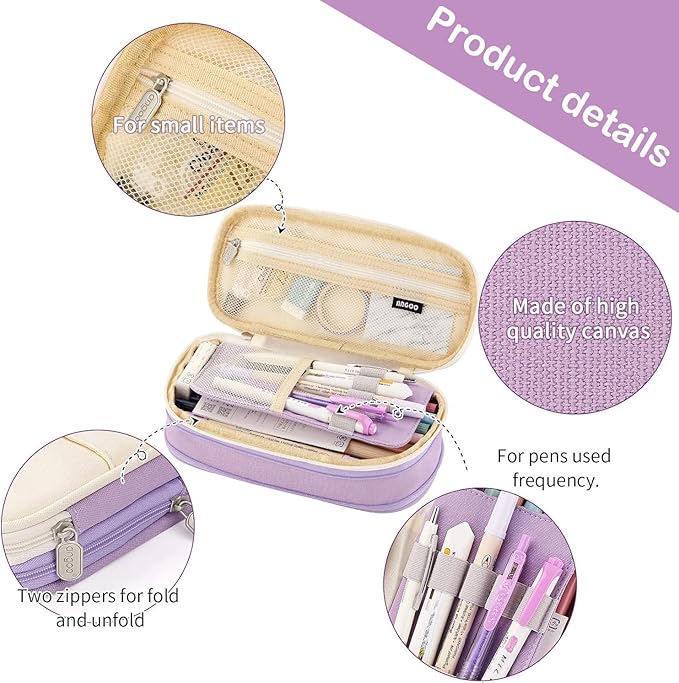 EASTHILL Big Capacity Pencil Pen Case Office College School Large Storage High Capacity Bag Pouch Holder Box Organizer Blue (Purple)
