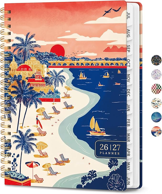 Planner 2026-2027, Academic Planner Weekly and Monthly, Jul 2026 - Jun 2027, Spiral Bound School Planning Tool with Tabs and Pocket, Perfect for Students & Teacher, 6.3" x 8.5", Coastal Sunset