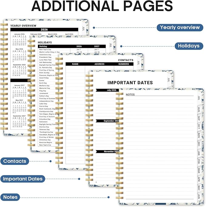 Planner 2026–2027, Weekly & Monthly Academic Organizer for School Year, Jul 2026–Jun 2027, Hardcover Planner with Tabs, Back to School Essential, 6.3" x 8.5", Porcelain Bloom