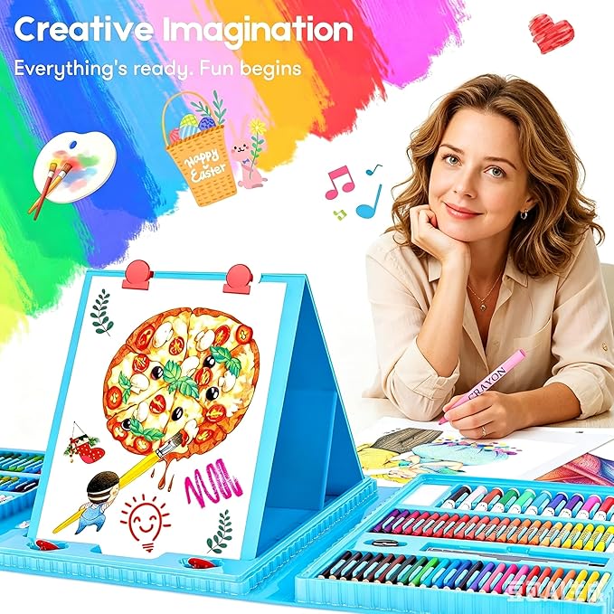 iBayam Art Case Coloring Set - (251ct), Art Kit for Him & Her, Art Supplies Set, Gifts with Trifold Easel, Scratch Paper, Sketching/Coloring Book, Crayons Pencils