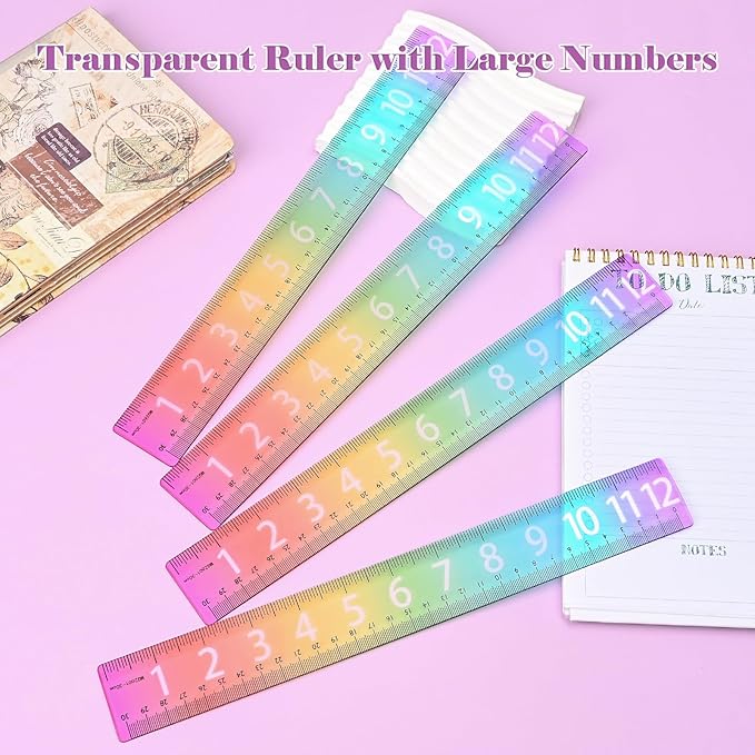 BAYTORY 6Pcs 12inch/30cm Acrylic Straight Rulers, Transparent Gradient Color Rulers, Shatterproof Rainbow Color Measure Stationery with Centimeters, for School Classroom Student (12inch/30cm)