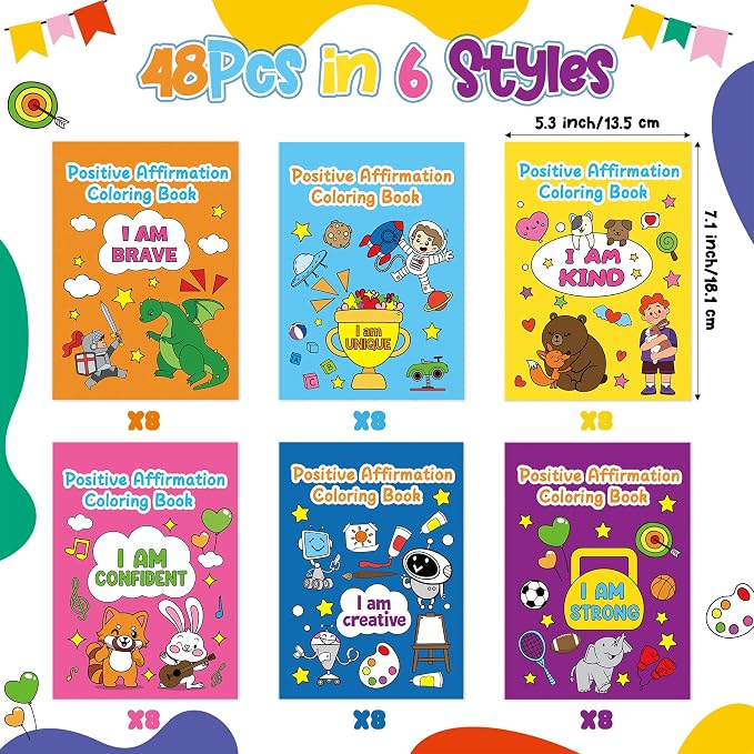 Dvbonike 48Pcs Positive Affirmation Coloring Books - Promote Confidence DIY Color-in Pages Booklet Bulk Drawing Motivational Stress Relieving Party Supplies for School Classroom Rewards Gift for Kids