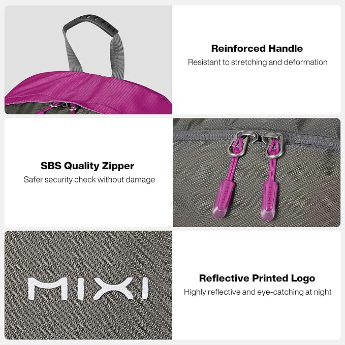 mixi 31L Ultra Lightweight Waterproof Travel Backpack, 18 inch Casual Daypack for Men Women, Durable Spacious Bag for Travel, Sports, Camping, Hiking & College, Rose Red