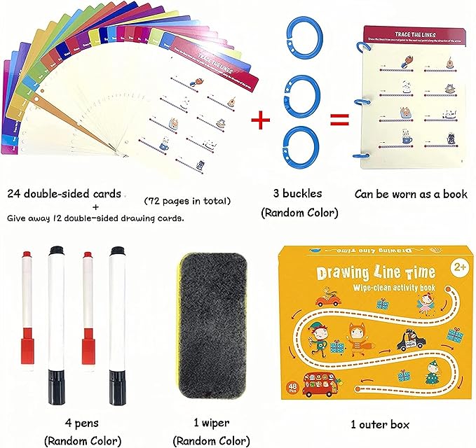 Tiiano Preschool Learning Activities for 3+ Year Olds, Toddler Handwriting Practice Workbook with 4 Dry Erase Markers, Montessori Learning for Ages 3+, Kindergarten Readiness