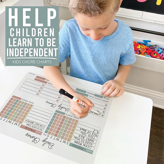 Hadley Designs Magnetic Chore Chart for Kids Multiple - Chores Board for Refrigerator, Dry Erase Task Chart for 2 Kids Daily Behavior, Family Weekly Planner Teens and Adults, Boho Pastel Chore Board