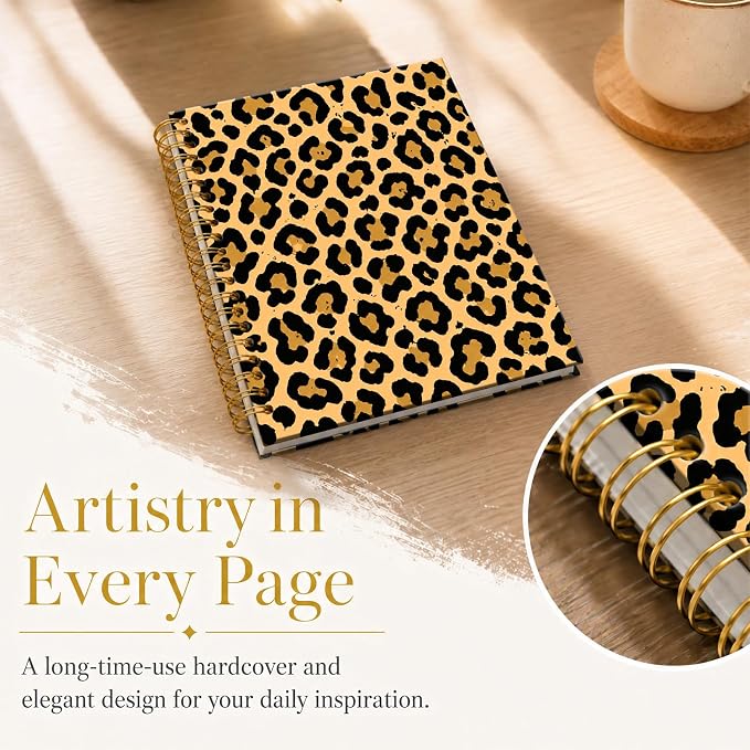 ATJFKIXL Cute Spiral Journal Notebook, A5 120 Page College Ruled Wirebound Notebook, Soft Cover for Students Office Notes and Planning - Brown Leopard Pattern