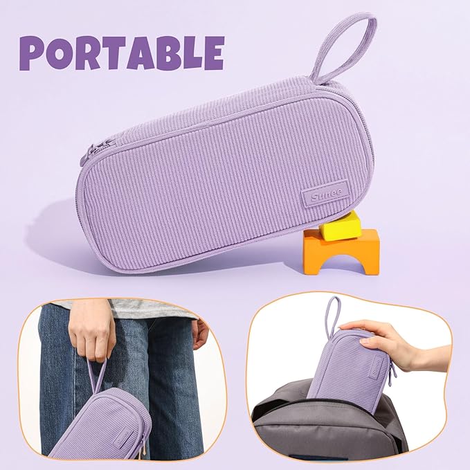 SUNEE Cute Pencil Case, Large Capacity Pencil Pouch, Soft Corduroy Pencil Bag, Big Storage Pen Organizer for Stationery, Aesthetic Zipper Pencil Box, Back to School Supplies for Teen Girls Boy, Purple